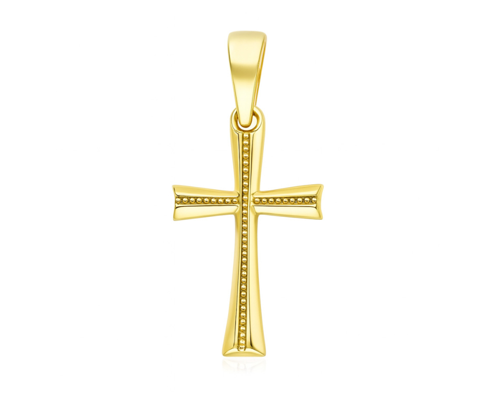 PENDENTIF CROIX EN OR JAUNE AVEC MOTIF MILGRAIN AU CENTRE - MB CROIX71 - BIJOUX D'IMPORTATION