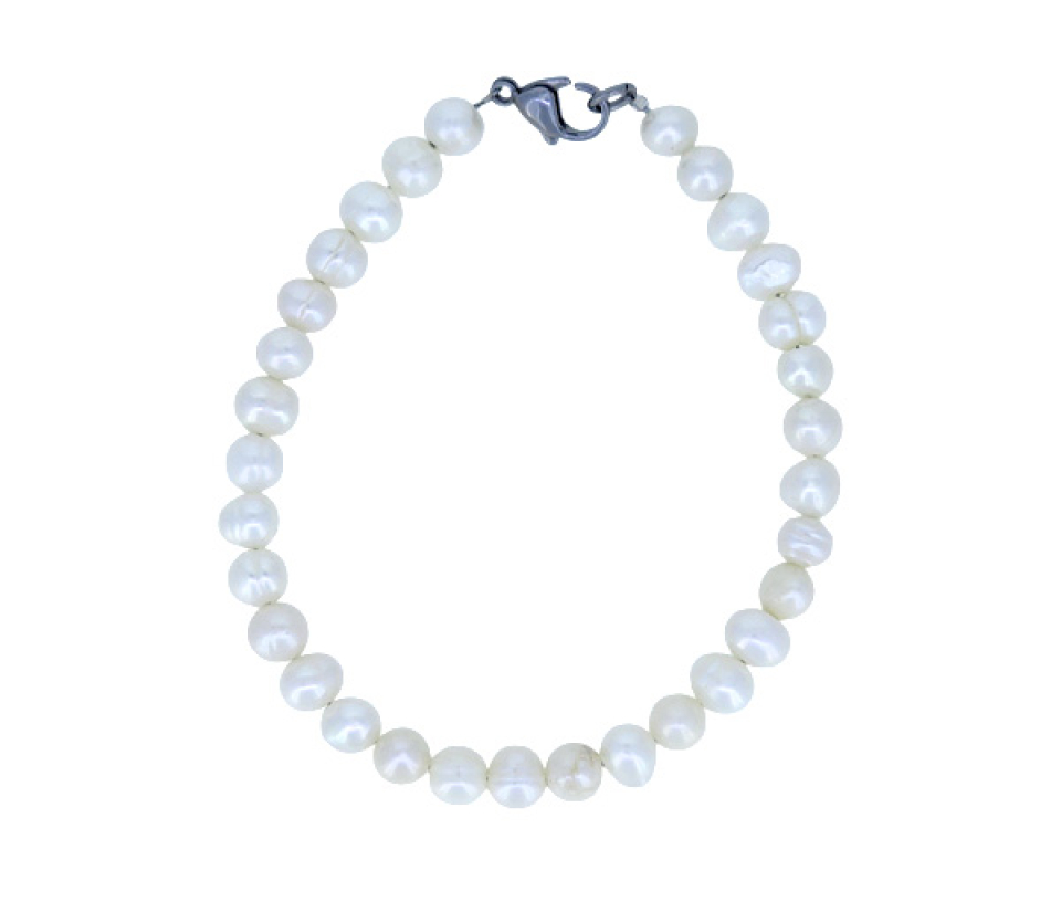 BRACELET DE PERLES D'EAU DOUCE À FERMOIR EN ACIER - SJ BRA10/7.5 - BIJOUTERIE SUISSE INC.