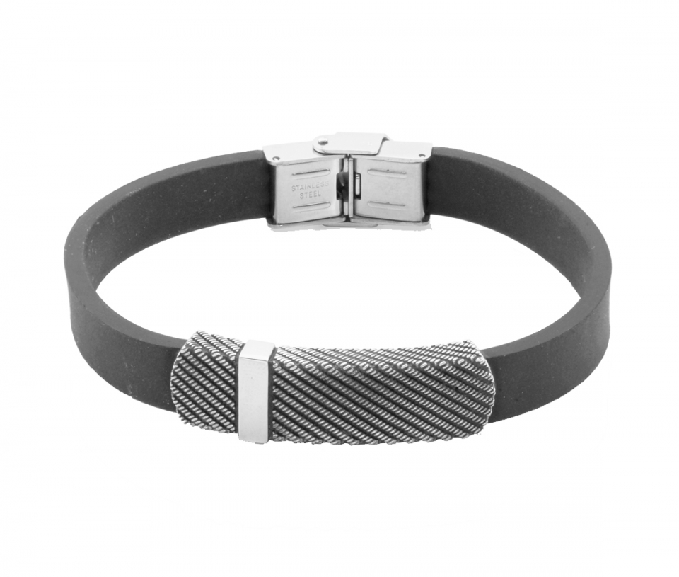 BRACELET ACIER/PVD NOIR SILICONE 8.5 - PJ T1XA870185 - STEELX
