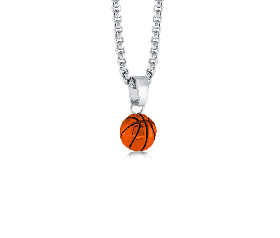 PENDENTIF BALLON DE BASKET EN ACIER/PVD ORANGE ET NOIR AVEC SA CHAINE - IG SP436 - ITALGEM