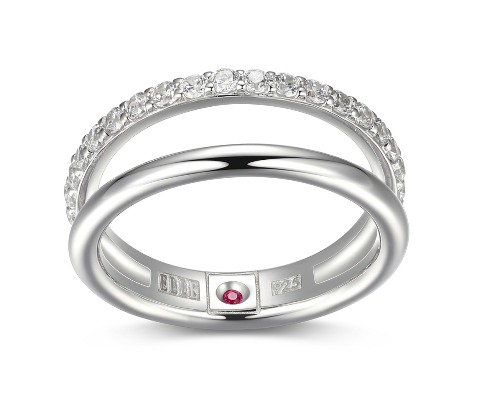 BAGUE DOUBLE EN ARGENT RHODIÉ SERTIE DE CUBIQUES ZIRCONIAS - PJ R4LAG800AC - ELLE