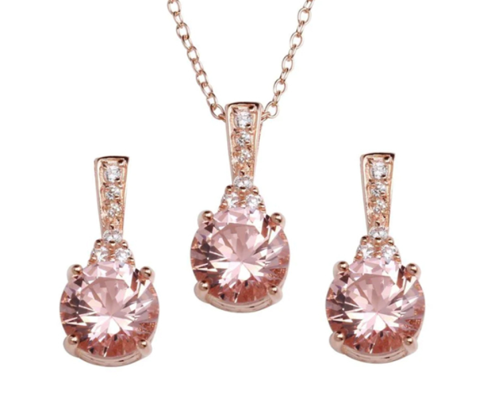 ENSEMBLE PENDENTIF ET BOUCLES EN ARGENT/PVD ROSE SERTIS DE CUBIQUES ZIRCONIAS - SP STS00517P - BIJOUX D'IMPORTATION