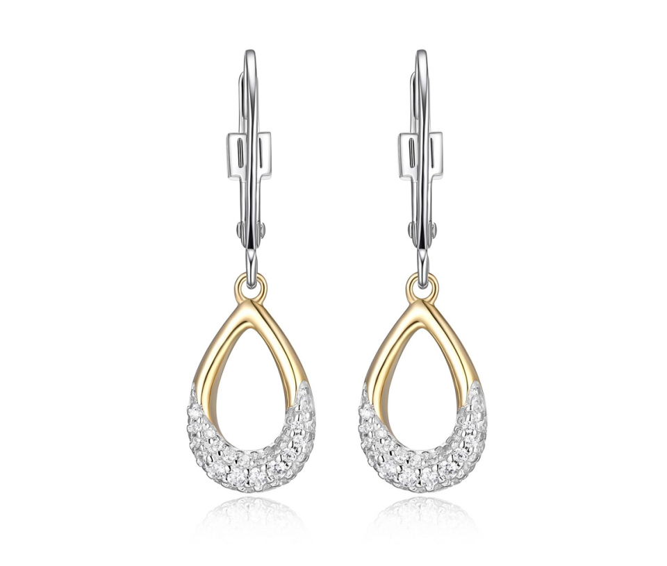 BOUCLES GOUTTE AJOUREE EN ARGENT RHODIE/PVD OR SERTIES DE CUBIQUES ZIRCONIAS - PJ 32LCK59703 - ELLE