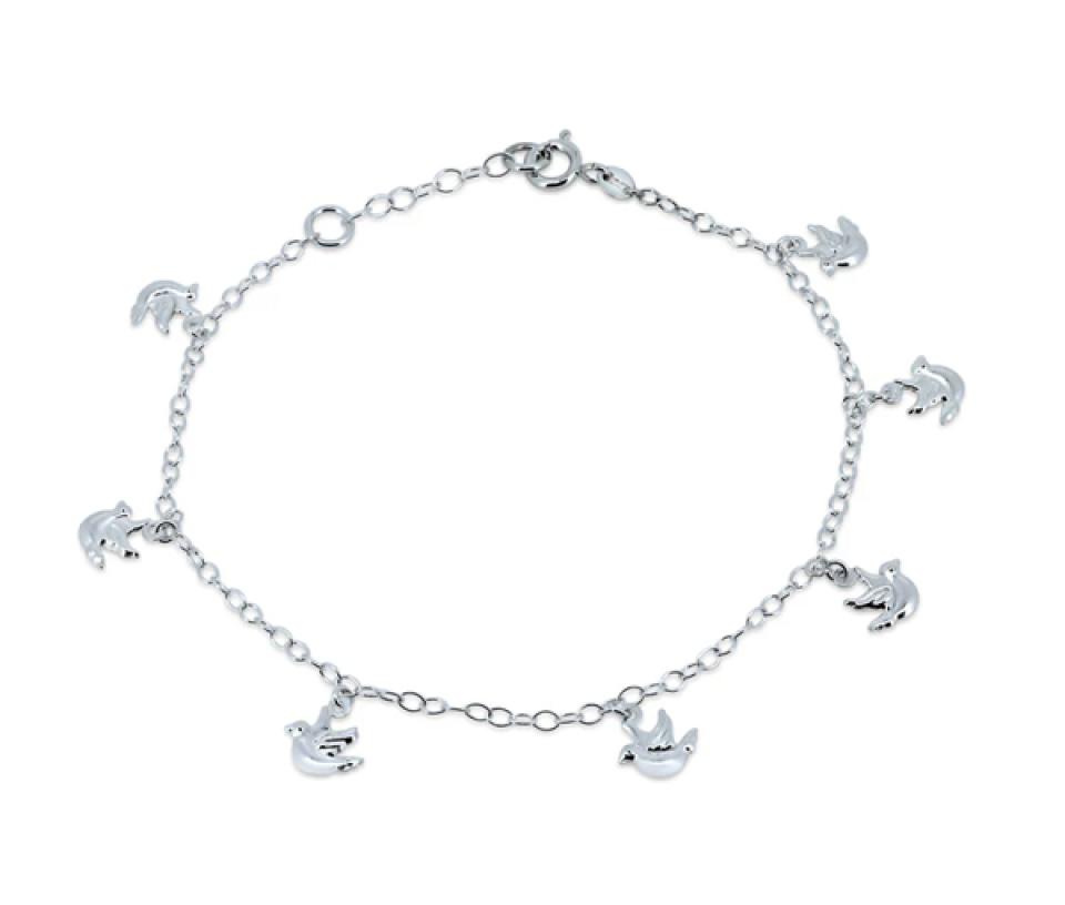 CHAINE DE CHEVILLE EN ARGENT RHODIÉ AVEC PETITES COLOMBES - SP DIA00008 - BIJOUX D'IMPORTATION