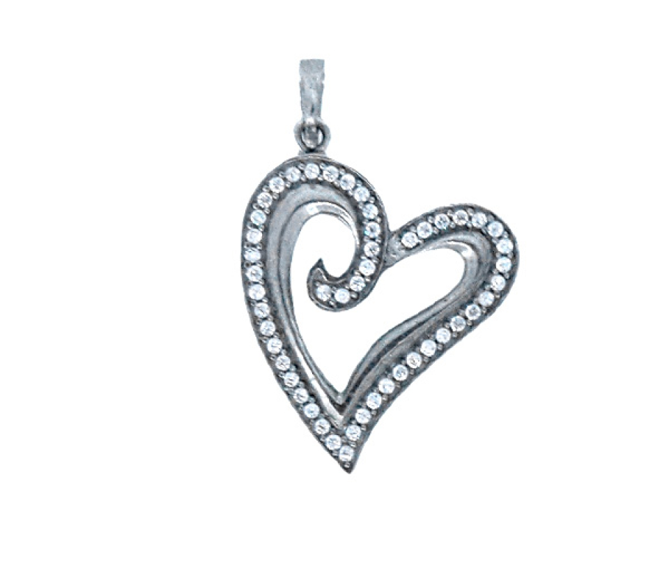 PENDENTIF COEUR AJOURÉ EN OR BLANC SERTI DE CUBIQUES ZIRCONIAS - MB COEUR45 - BIJOUX D'IMPORTATION