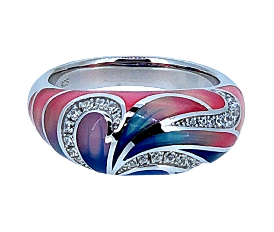 BAGUE EN ARGENT RHODIÉ/RÉSINE SERTIE DE CUBIQUES ZIRCONIAS - SJ RES01/5 - BIJOUTERIE SUISSE INC.