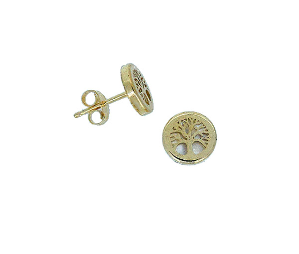 BOUCLES EN OR JAUNE ARBRE DE VIE SERTIES DE NACRE DE PERLE - IN 4045 - PERÇAGE