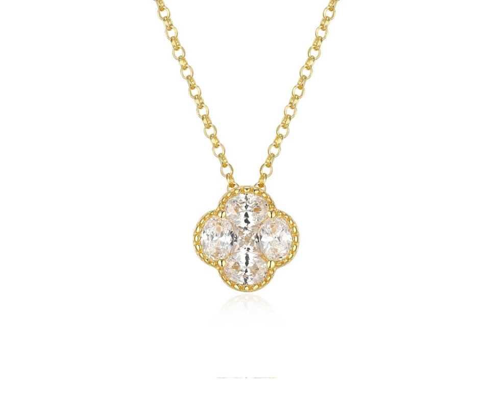 PENDENTIF TRÈFLE EN ARGENT/PVD OR SERTI DE CUBIQUES ZIRCONIAS - PJ 33AUY000Y3 - REIGN