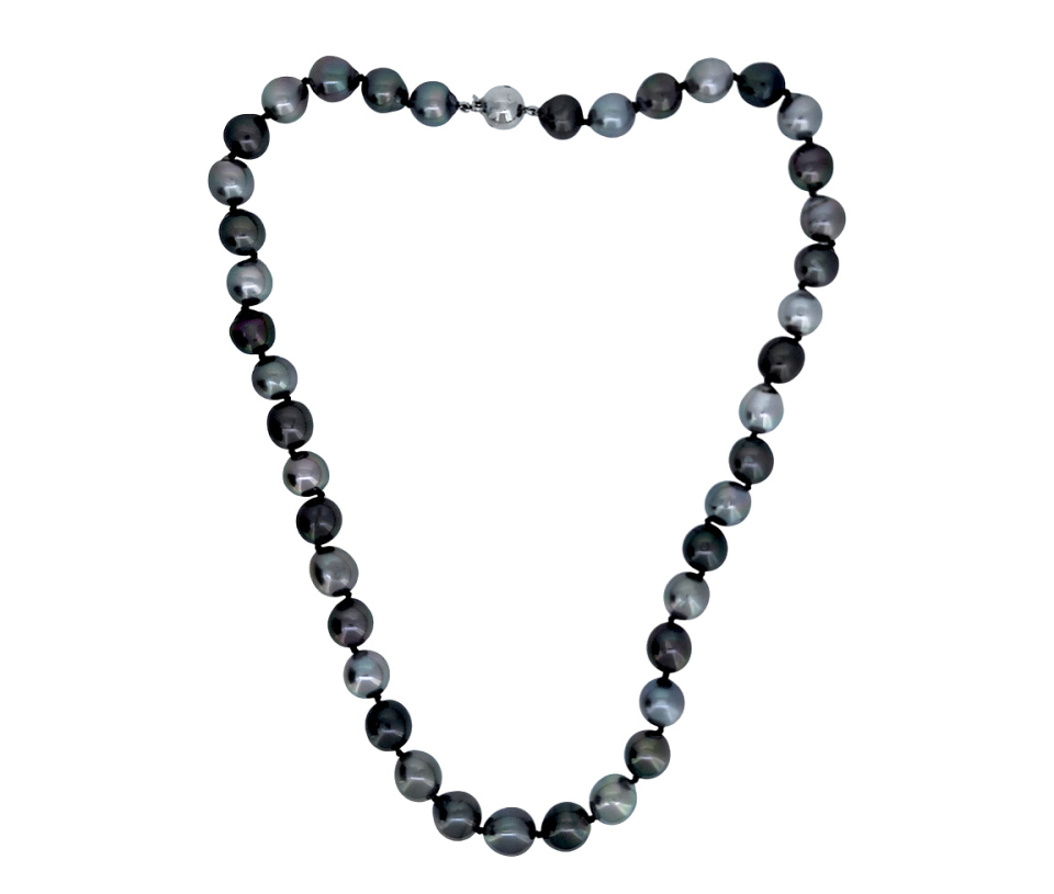 COLLIER DE PERLES DE TAHITI AVEC FERMOIR EN OR BLANC SERTI DE DIAMANTS - CG NTS73770/18 - PERLE D'IMPORTATION