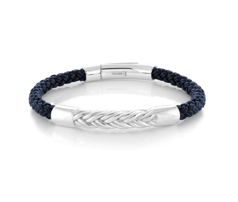 BRACELET POUR HOMME EN ACIER ET CUIR TRESSÉ BLEU - IG SLB455BL8.2 - ITALGEM