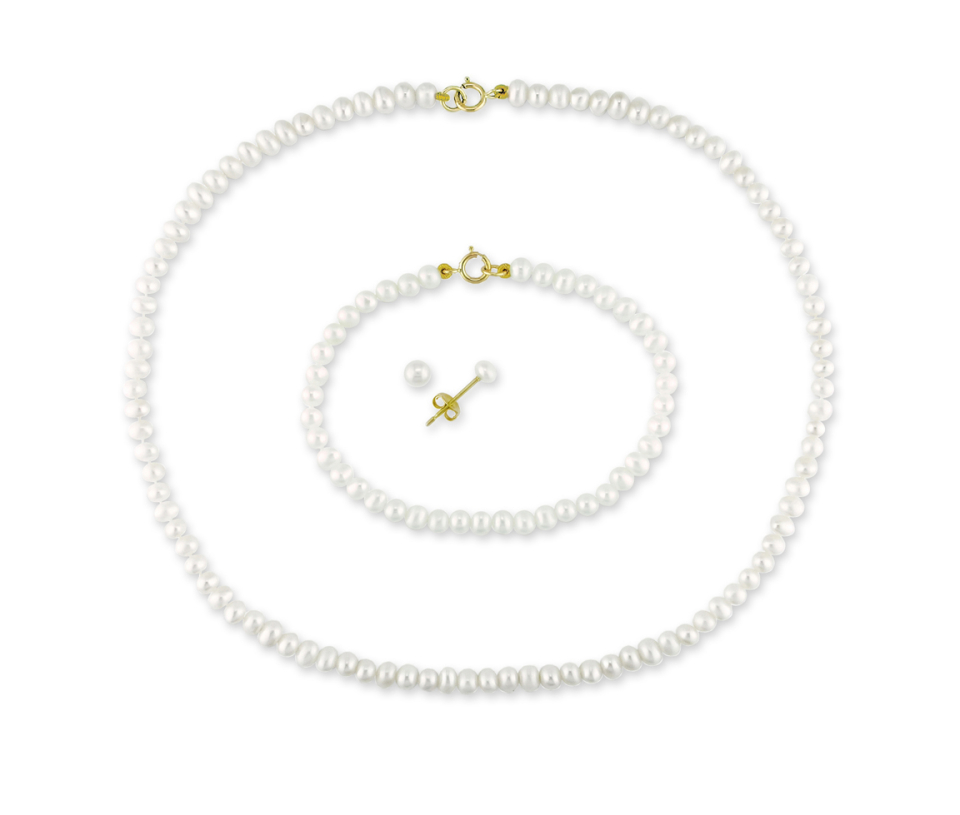 ENSEMBLE COLLIER, BRACELET ET BOUCLES EN OR JAUNE SERTIS DE PERLES D'EAU DOUCE - DM S110/14 - PERLE D'IMPORTATION
