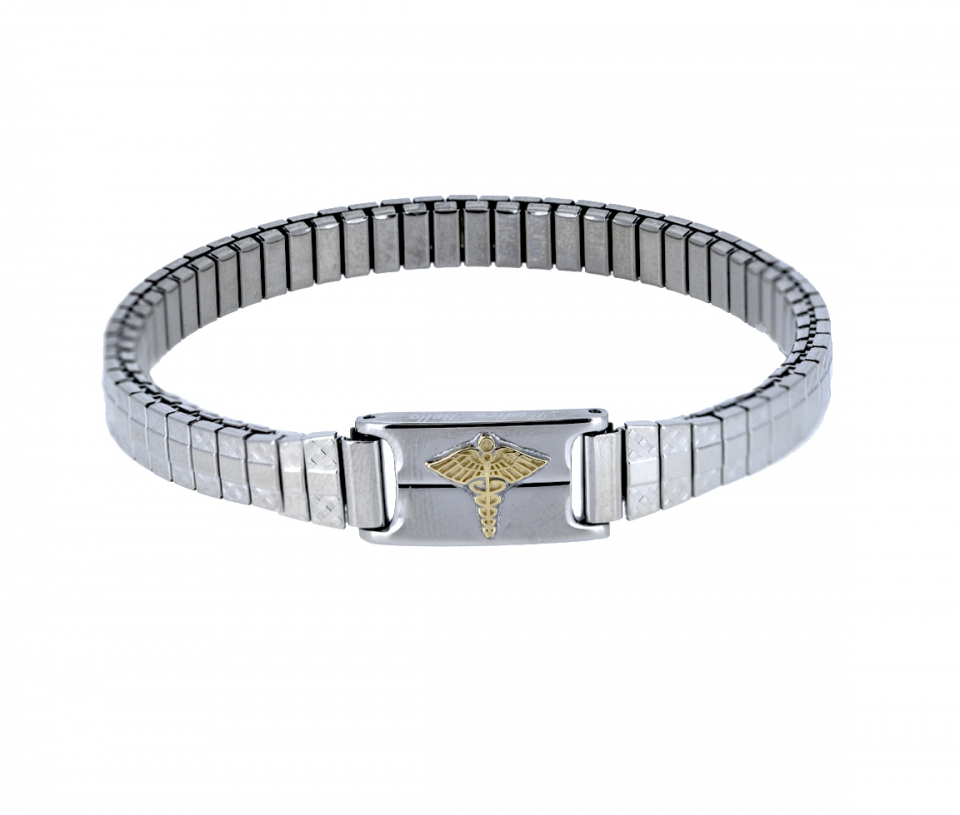 BRACELET MÉDICAL EN ACIER ET OR JAUNE EXTENSIBLE - WB BD428 - MEDICO BELLO
