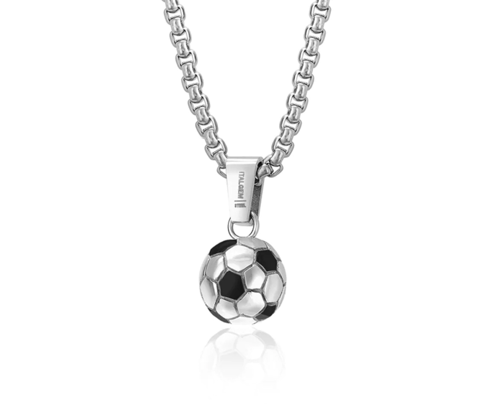 PENDENTIF BALLON DE SOCCER EN ACIER/PVD NOIR 2 TONS - IG SP141 - ITALGEM