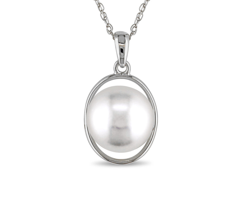 PENDENTIF CERCLE EN OR BLANC SERTIES D'UNE PERLE D'EAU DOUCE ET SA CHAINE - DM FC1G35YZFK - PERLE D'IMPORTATION