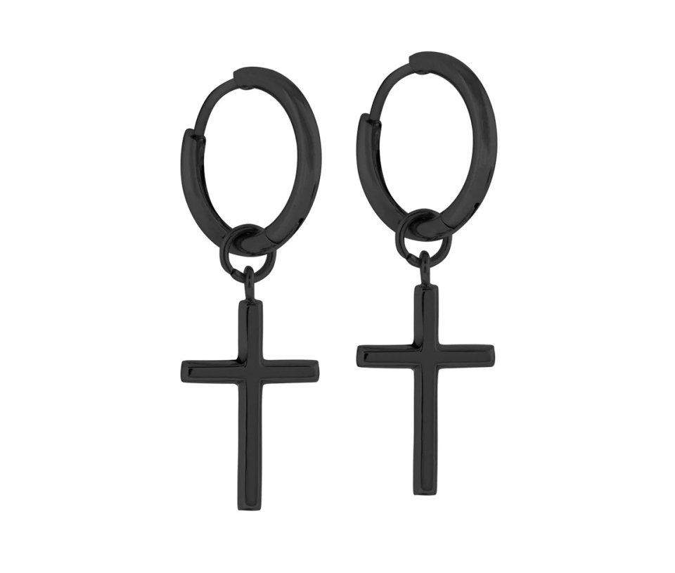 BOUCLES HUGGIES EN ACIER/PVD NOIR MAT ET PETITES CROIX - IG SEA289 - ITALGEM