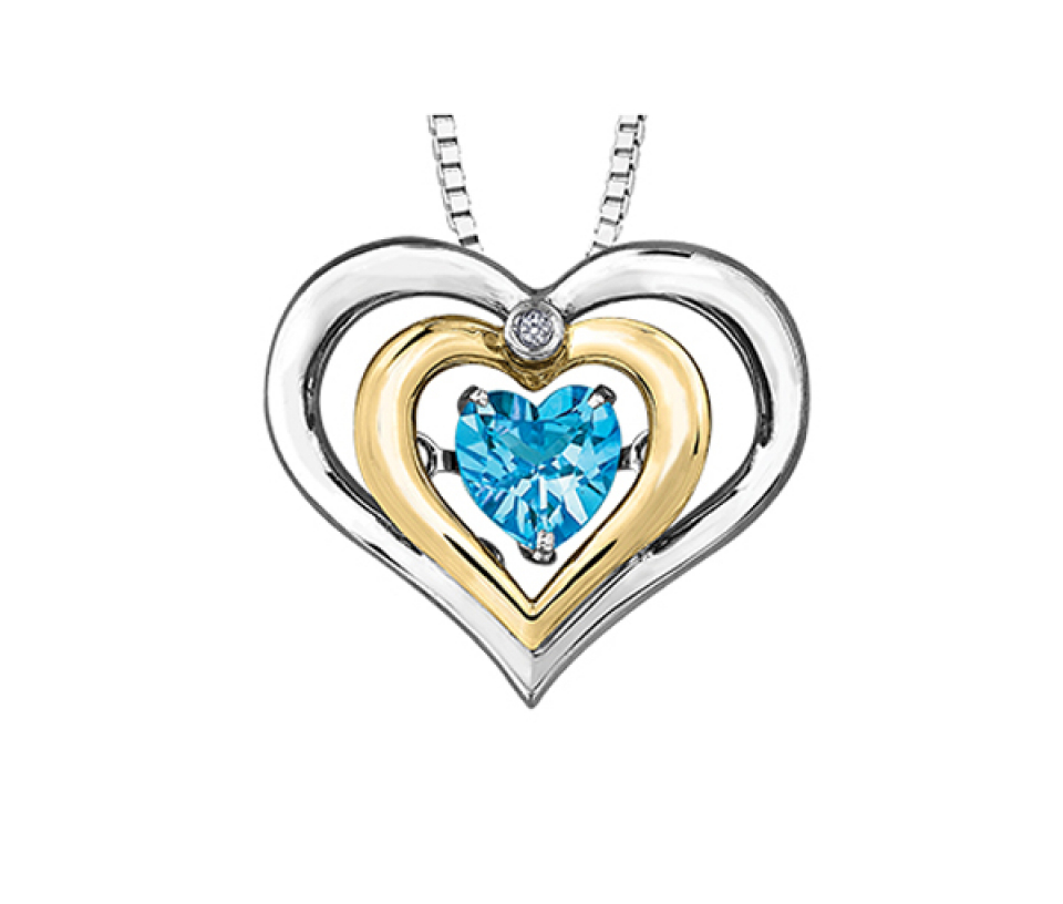 PENDENTIF EN ARGENT ET EN OR 10K SERTI D'UN TOPAZE BLEU DANSANT ET D'UN DIAMANT - CR DD3045 - BIJOUX CANADIEN