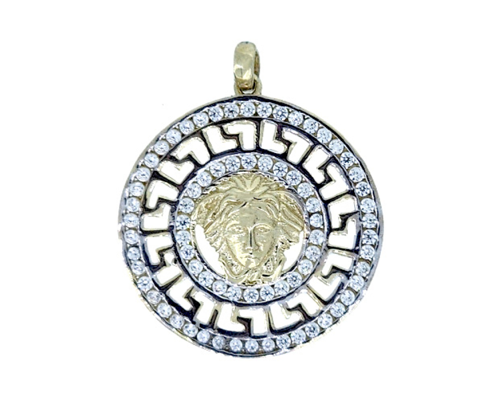 PENDENTIF À MOTIF VERSACE EN OR SERTI DE CUBIQUES ZIRCONIAS - MB PENVER04 - BIJOUX D'IMPORTATION