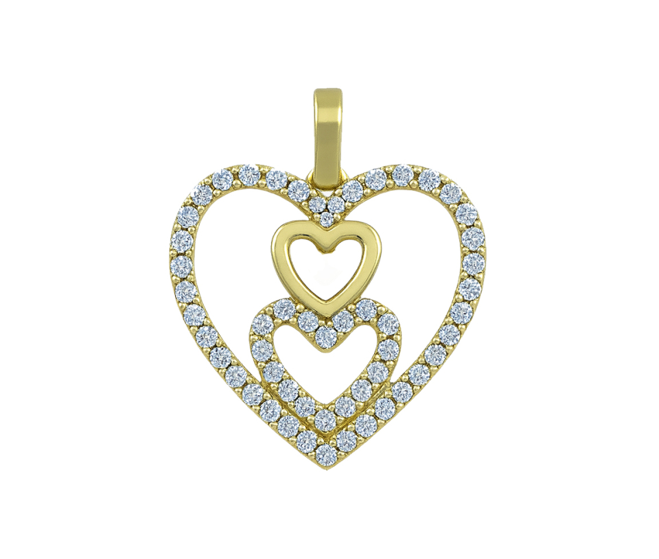PENDENTIF 3 COEURS AJOURÉS EN OR JAUNE SERTI DE CUBIQUES ZIRCONIAS - MB COEUR83 - BIJOUX D'IMPORTATION