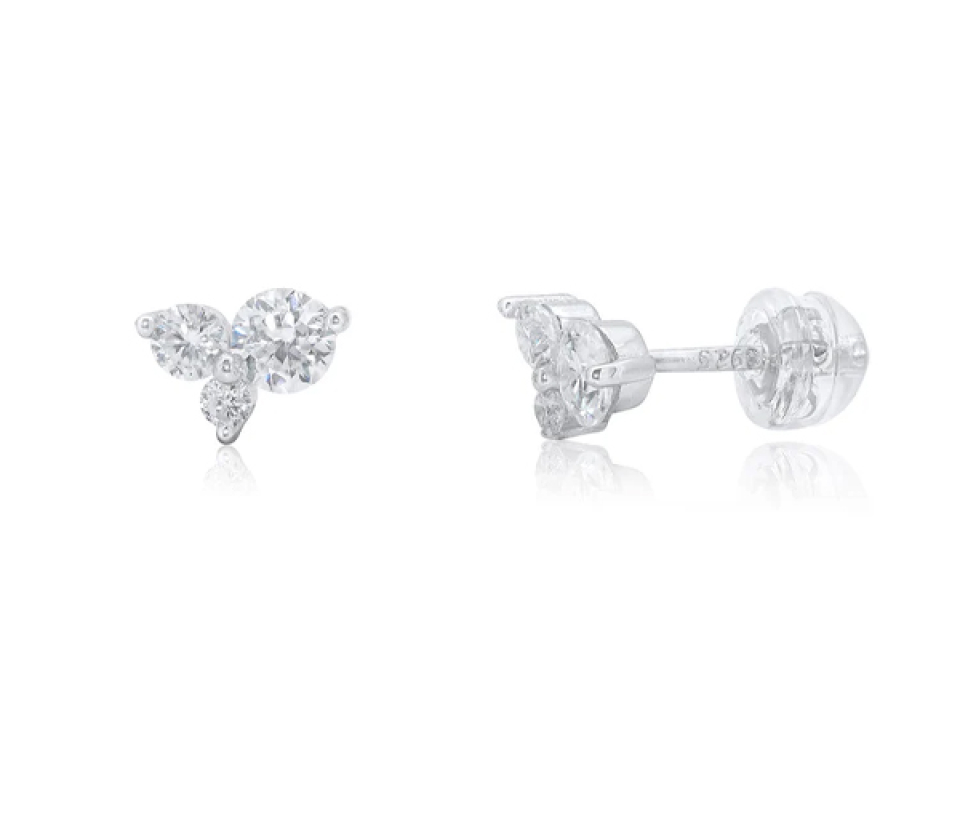 BOUCLES FIXES EN ARGENT RHODIÉ SERTIES DE MOISSANITES - SP MDGE00010 - BIJOUX D'IMPORTATION