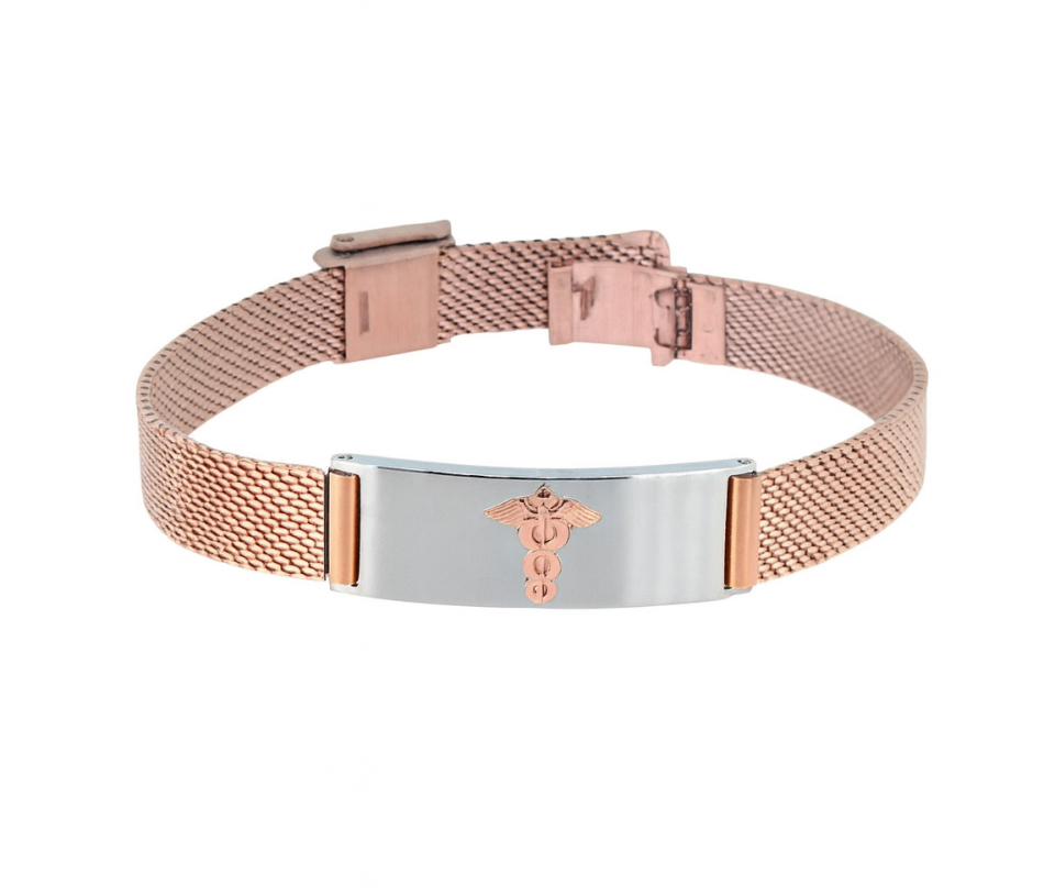 BRACELET MÉDICAL À MAILLE MILANAISE EN ACIER/PVD OR ROSE - WB BMD411 - MEDICO BELLO