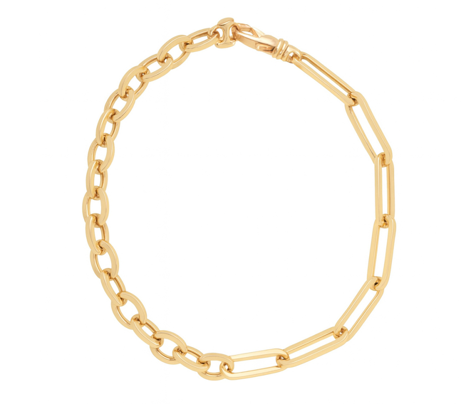 BRACELET MOITIÉ/MOITIÉ EN OR JAUNE À MAILLES PAPERCLIP ET ROLO - CB BYA56061 - CBE