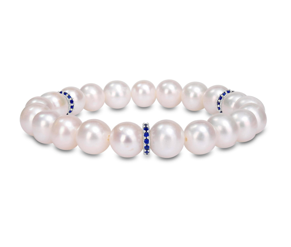 BRACELET EXTENSIBLE SERTI DE PERLES D'EAU DOUCE, DE SAPHIRS DE LABORATOIRE ET D'ARGENT - DM FC1TX3 - PERLE D'IMPORTATION