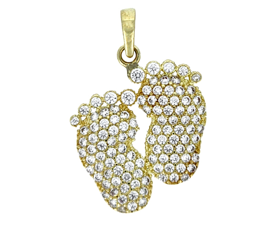 PENDENTIF PETITS PIEDS EN OR SERTI DE CUBIQUES ZIRCONIAS - MB PEN45 - BIJOUX D'IMPORTATION