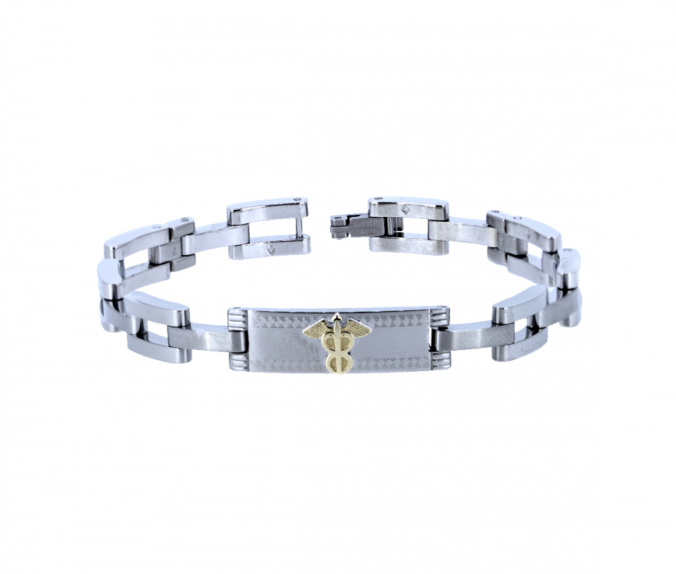 BRACELET MÉDICAL EN ACIER ET OR JAUNE - WB BMD606 - MEDICO BELLO