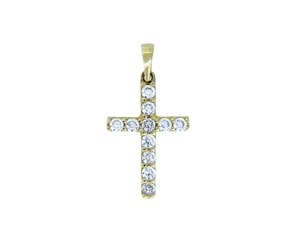PENDENTIF CROIX EN OR JAUNE SERTI DE CUBIQUES ZIRCONIAS - MB CROIX23 - BIJOUX D'IMPORTATION
