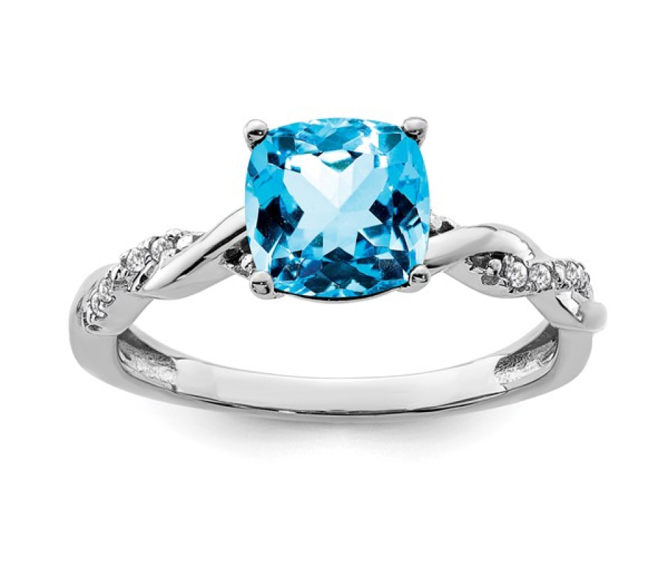 BAGUE EN ARGENT RHODIÉ SERTIE D'UN TOPAZE BLEU ET DE DIAMANTS - QG RM6004BT - IMPORTATION