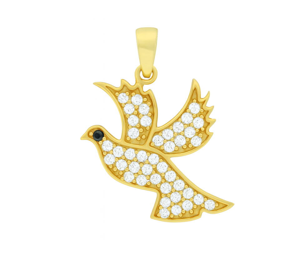 PENDENTIF COLOMBE EN OR SERTI DE CUBIQUES ZIRCONIAS - MB ANIM08 - BIJOUX D'IMPORTATION