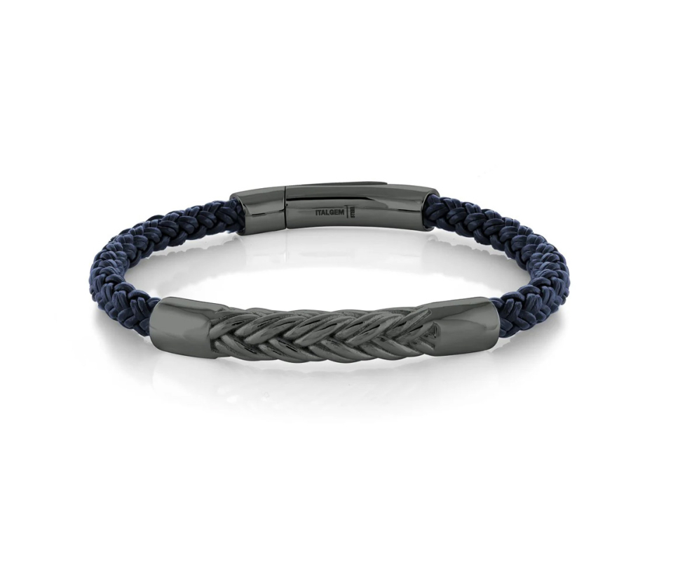 BRACELET EN CUIR TRESSÉ ET EN ACIER/PVD GUN MÉTAL - IG SLB593 - ITALGEM
