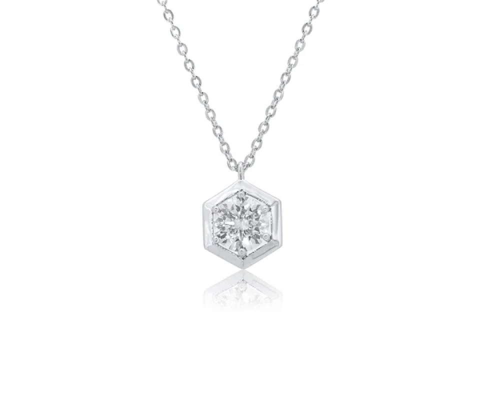 PENDENTIF HEXAGONE EN ARGENT RHODIÉ SERTI D'UNE MOISSANITE - SP MDGP00001 - BIJOUX D'IMPORTATION