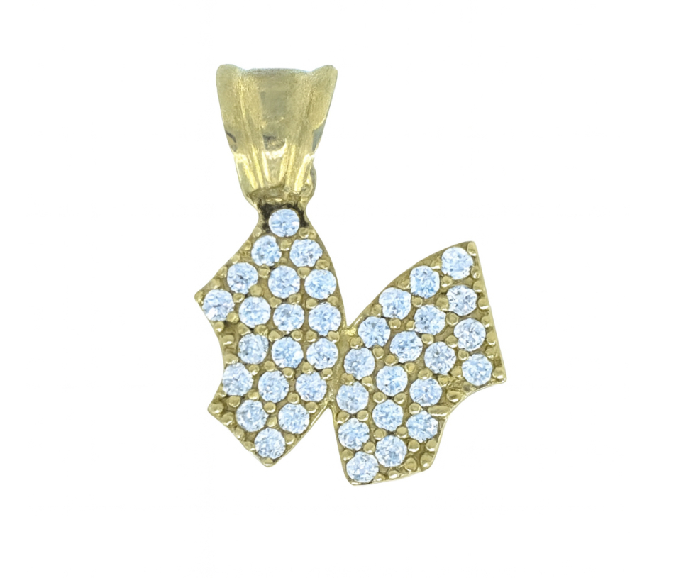 PENDENTIF PAPILLON EN OR JAUNE SERTI D'UN PAVÉ DE CUBIQUES ZIRCONIAS - MB ANIM32 - BIJOUX D'IMPORTATION