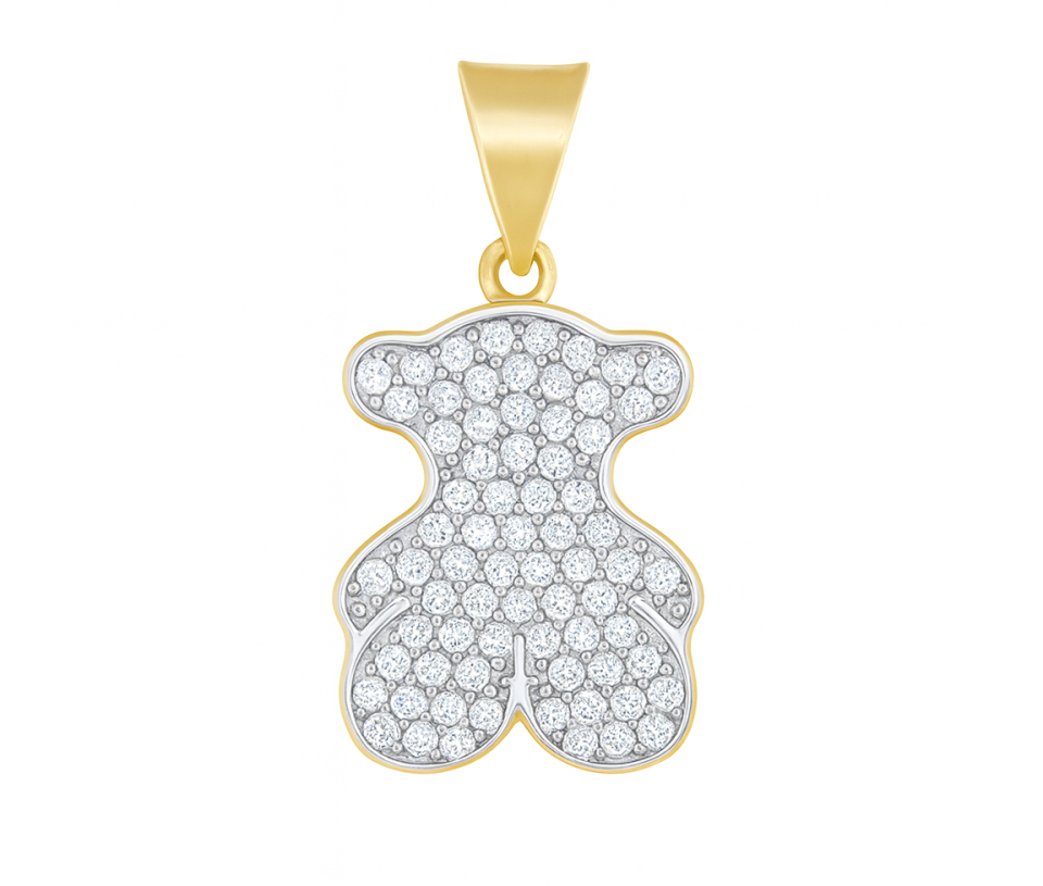 PENDENTIF OURSON EN OR JAUNE ET BLANC SERTI D'UN PAVÉ DE CUBIQUES ZIRCONIAS - MB ANIM06 - BIJOUX D'IMPORTATION