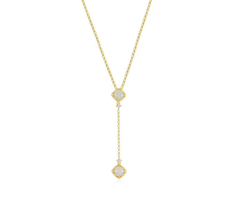 COLLIER EN ARGENT/PVD OR SERTI D'OPALES DE LABORATOIRE ET DE TOPAZES BLANCS - PJ 30LBZL9746 - ELLE