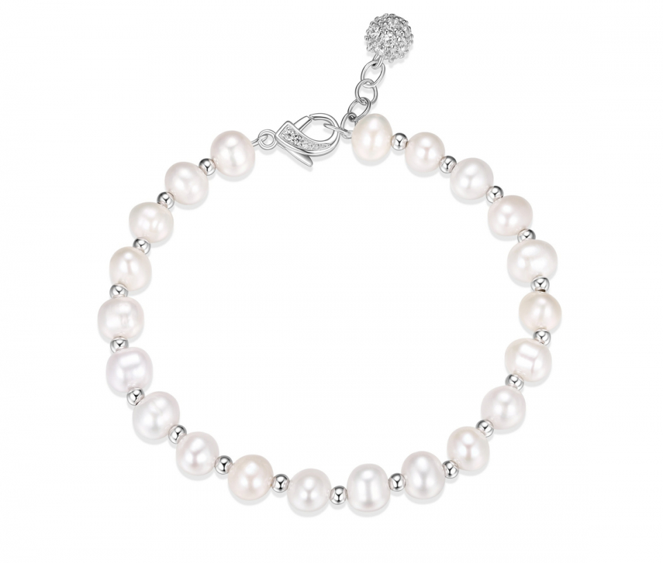 BRACELET EN ARGENT RHODIÉ SERTI DE PERLE D'EAU DOUCE ET DE CUBIQUES ZIRCONIAS - PJ R1AB2497Z0 - REIGN