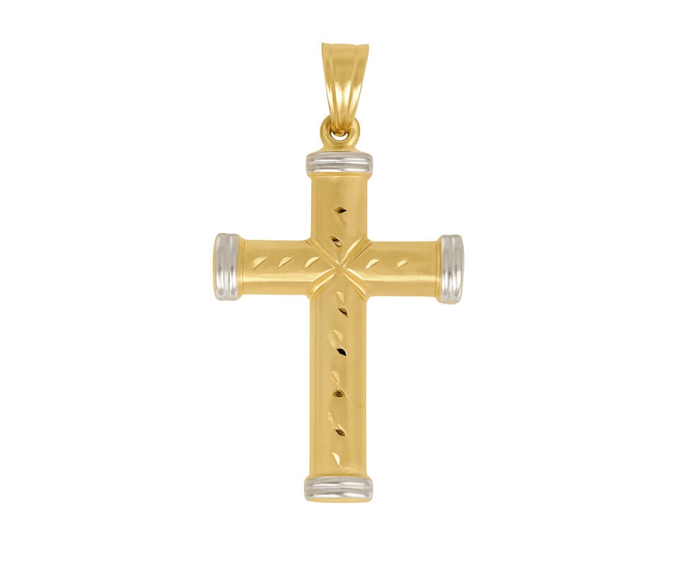 PENDENTIF CROIX EN OR JAUNE ET BLANC TAILLÉ DIAMANT - MB CROIX67 - BIJOUX D'IMPORTATION
