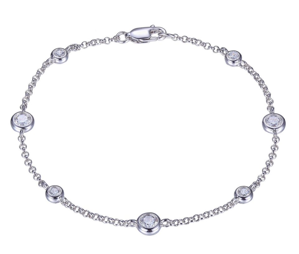 BRACELET EN ARGENT RHODIÉ À MAILLE ROLO AVEC STATION DE CUBIQUES ZIRCONIAS - PJ R1A6EW9722 - REIGN