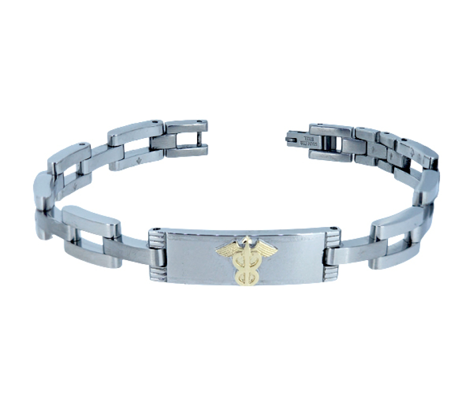 BRACELET MÉDICAL EN ACIER ET OR JAUNE - WB BMD60 - MEDICO BELLO
