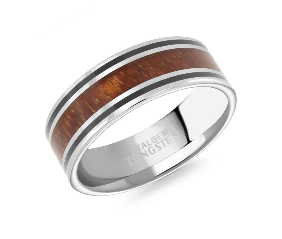 JONC EN TUNGSTÈNE ET BOIS DE KOA AVEC RÉSINE NOIRE - IG TC44/9 - ITALGEM