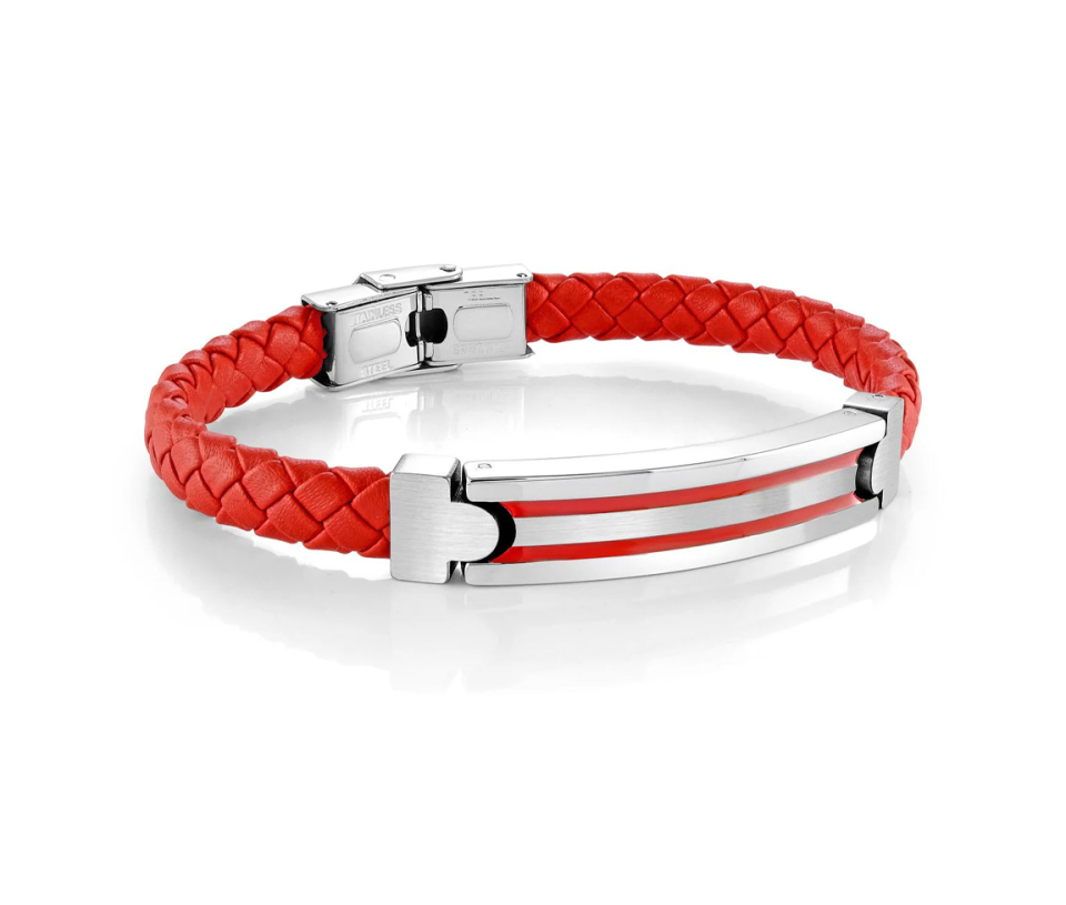 BRACELET EN CUIR ROUGE TRESSÉ ET EN ACIER/PVD ROUGE 2 TONS - IG SLB571 - ITALGEM