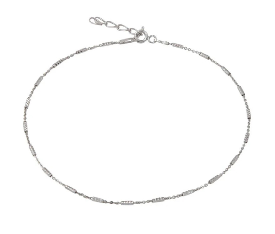 CHAINE DE CHEVILLE MAILLE ROLO/BAR TAILLÉE DIAMANT EN ARGENT RHODIÉ - SP CHA271RH - BIJOUX D'IMPORTATION