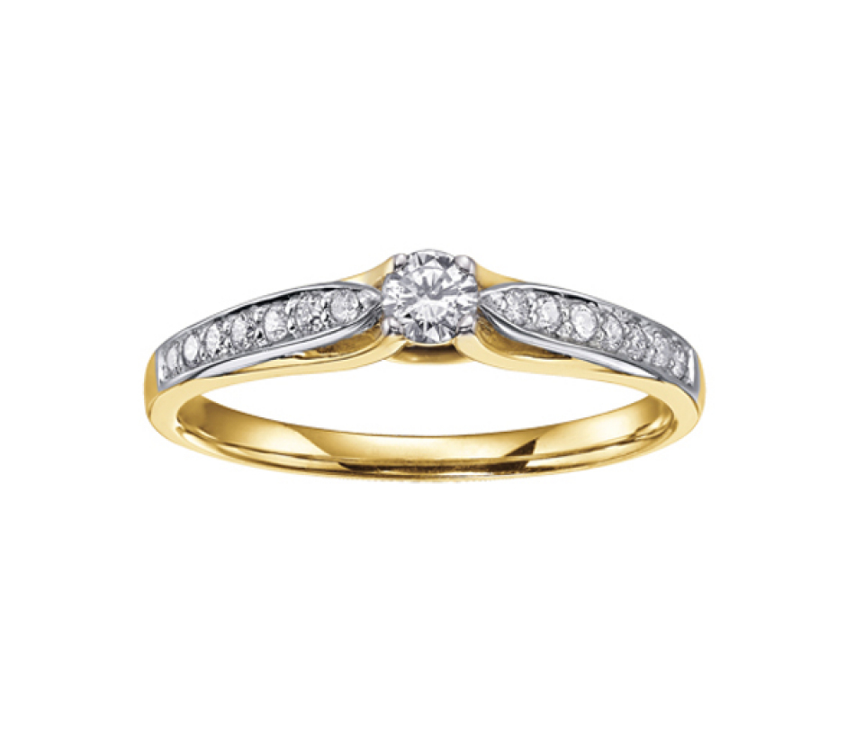 BAGUE EN OR 2 TONS SERTIE D'UN DIAMANT CANADIEN ET DE DIAMANTS - CR AM216Y25 - DIAMANT CANADIEN