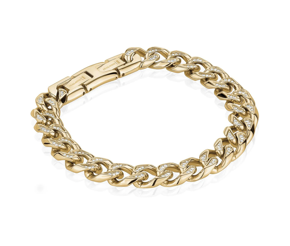 BRACELET EN ACIER/PVD OR À MAILLE GOURMETTE SERTI DE CUBIQUES ZIRCONIAS - IG SMB322 - ITALGEM