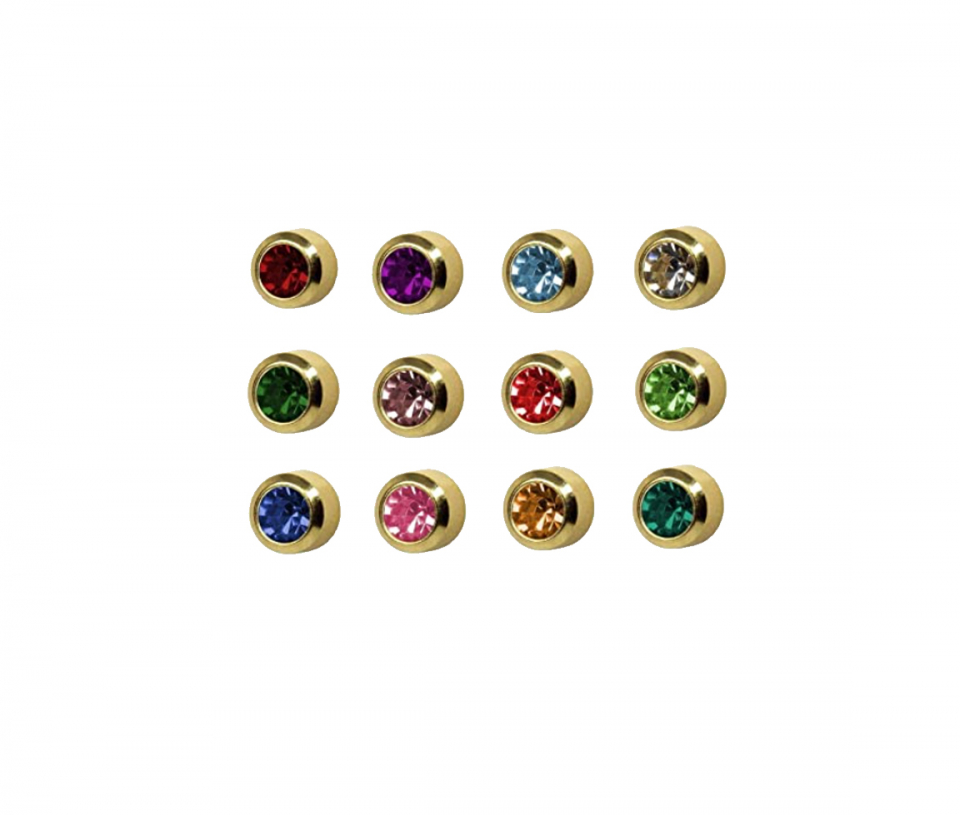 BOUCLES DE PERÇAGE EN ACIER/PVD OR SERTIES DE PIERRES DE COULEURS - JM R213Y - BIJOUX D'ACIER