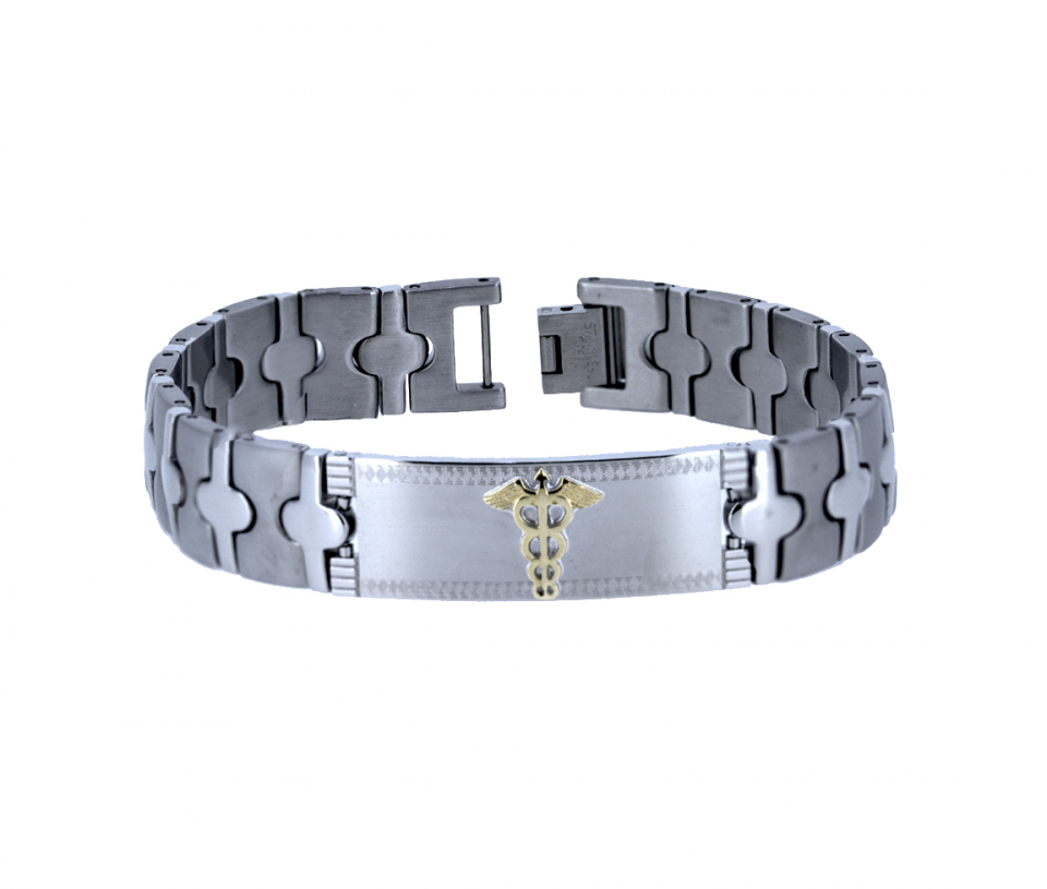 BRACELET MÉDICAL EN ACIER ET OR JAUNE - WB BMD116 - MEDICO BELLO