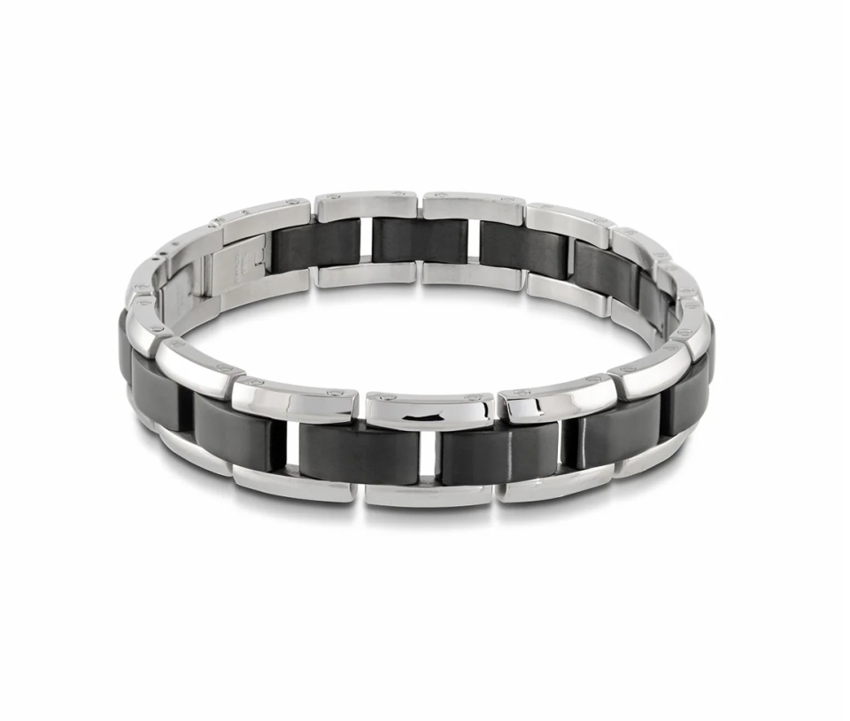 BRACELET EN ACIER/PVD NOIR 2 TONS AU CENTRE BROSSÉ - IG SMB69 - ITALGEM