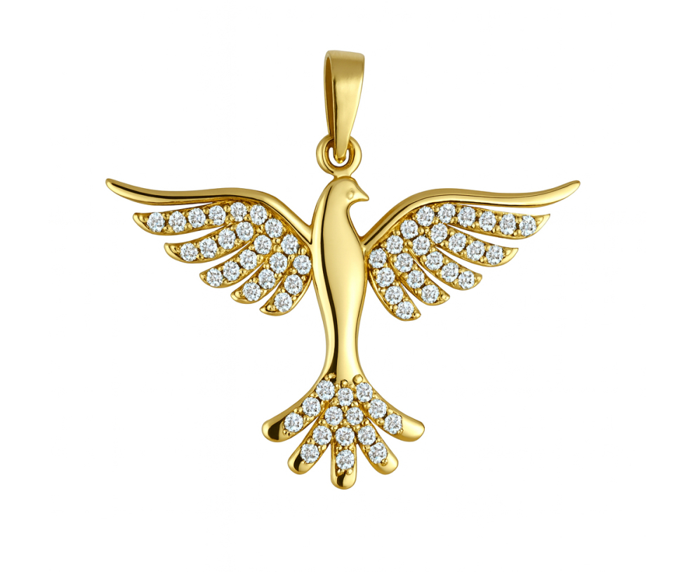 PENDENTIF OISEAU PHÉNIX EN OR SERTI DE CUBIQUES ZIRCONIAS - MB ANIM16 - BIJOUX D'IMPORTATION