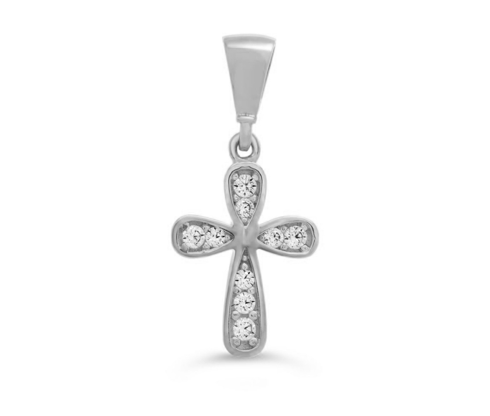 PENDENTIF CROIX EN OR BLANC SERTI DE CUBIQUES ZIRCONIAS - SY 3174 - BIJOUX D'IMPORTATION